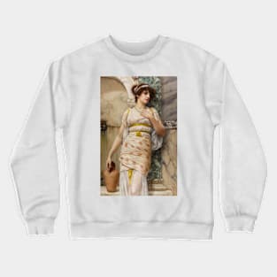 At the Fountain by John William Godward Crewneck Sweatshirt